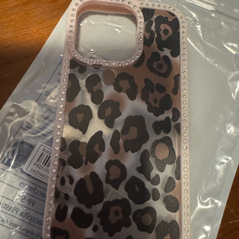 Apple Black and Pink Leopard Phone Case with Rhinestones